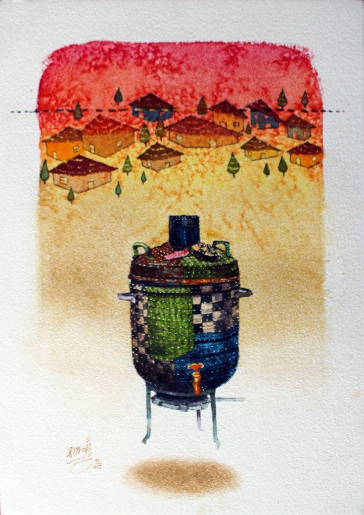 Figurative acrylic charcoal painting titled 'Beautiful Memory 6', 14x10 inches, by artist Ramchandra Kharatmal on Paper