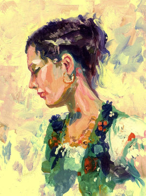 Beauty 01 by Raviraj Kumbhar, Print Acrylic Figurative Painting on Canvas, X-Small Vertical Wall Art