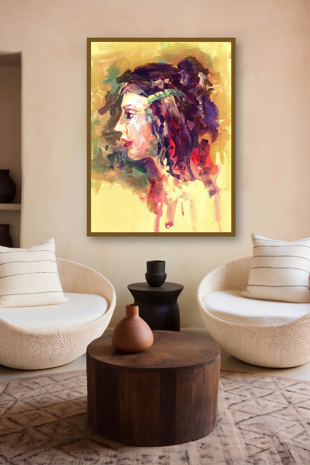 Beauty 02 (Contemplative Gaze) by artist Raviraj Kumbhar displayed in a Museum Style gallery