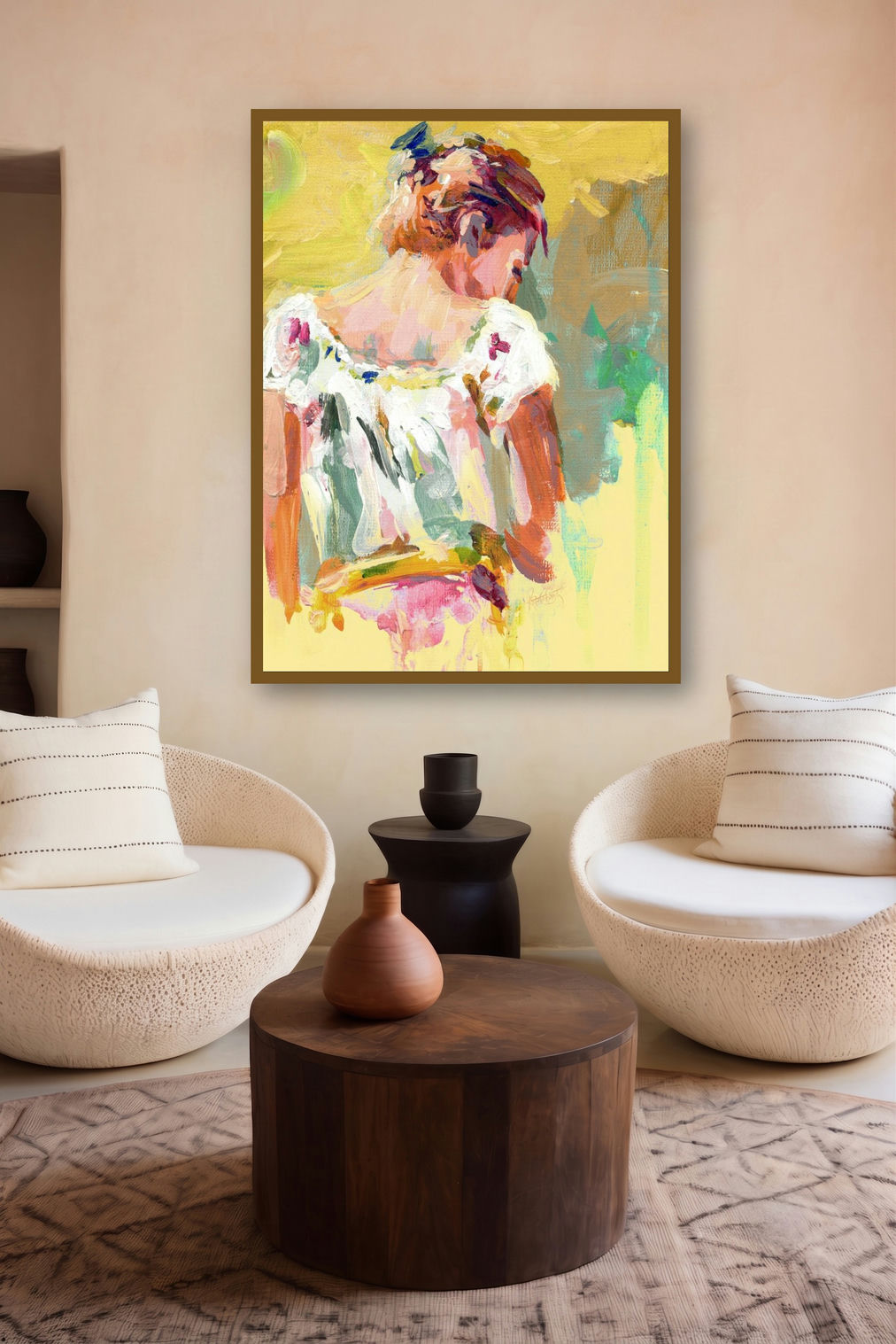 Beauty 04 (Golden Hues) by artist Raviraj Kumbhar displayed in a Luxury gallery