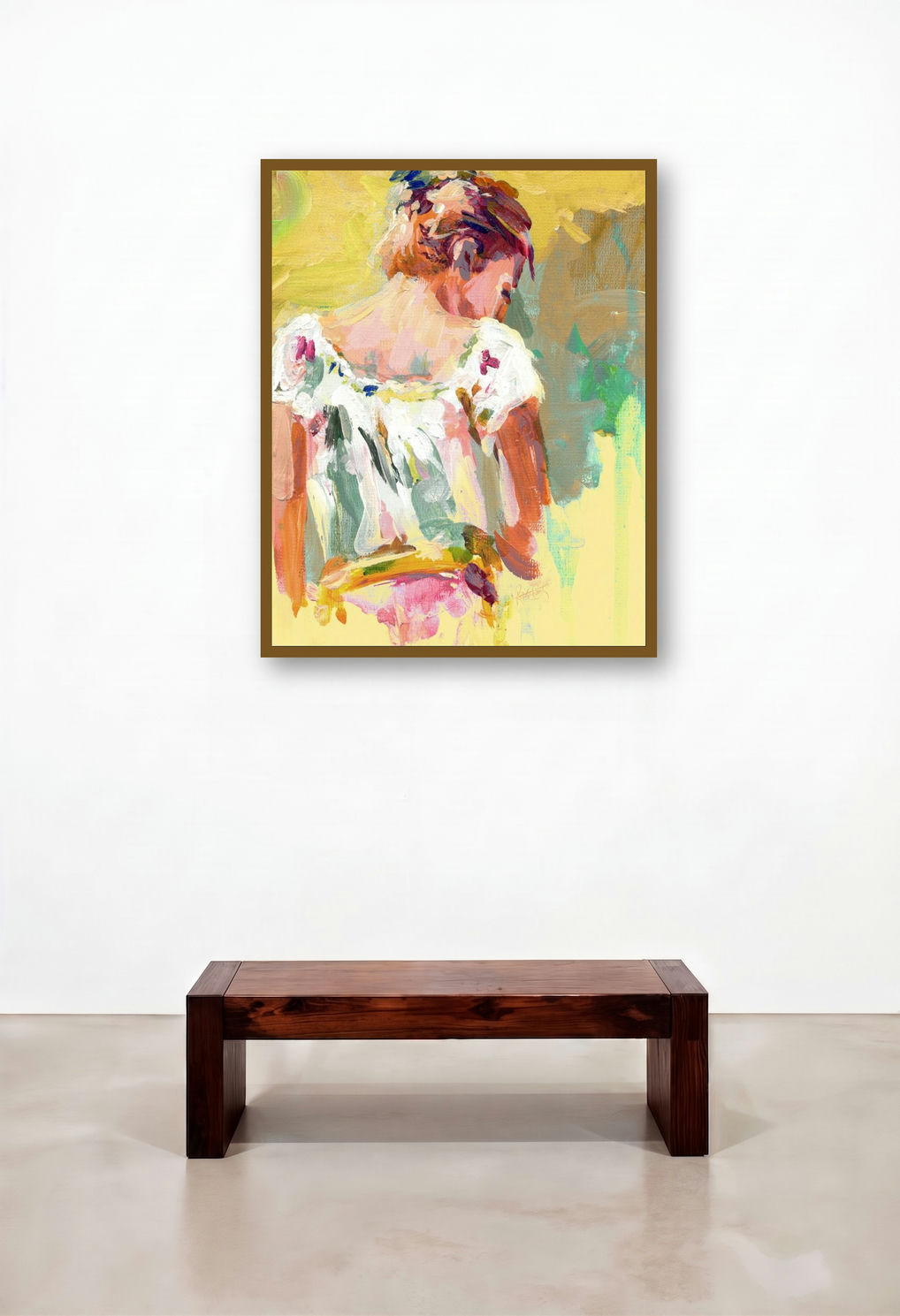 Beauty 04 (Golden Hues) by artist Raviraj Kumbhar displayed in a Contemporary Luxury Dining Room