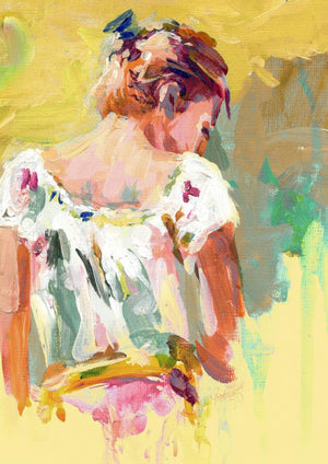 Beauty 04 (Golden Hues) by Raviraj Kumbhar, Print Acrylic Figurative Painting on Canvas, X-Small Vertical Wall Art