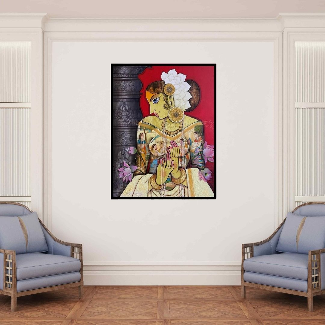 In-situ view of Sachin Kharat's 'Beauty 1' painting in a room