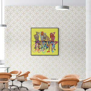 Preview of 'Beauty (Goddesses on Wheels)' Painting by Bandana Kumari shown on a wall in a furnished room.