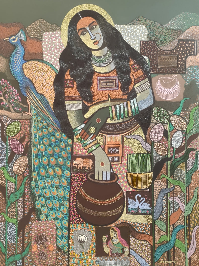 Beauty' figurative acrylic painting by artist Rahul Pawar, 48x36 inch, on canvas