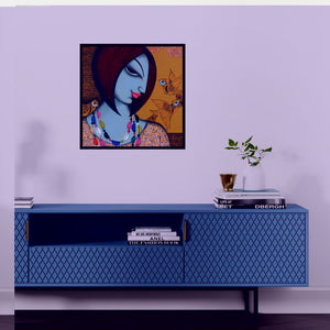 Preview of 'Beauty' Painting by Varsha Kharatamal shown on a wall in a furnished room.