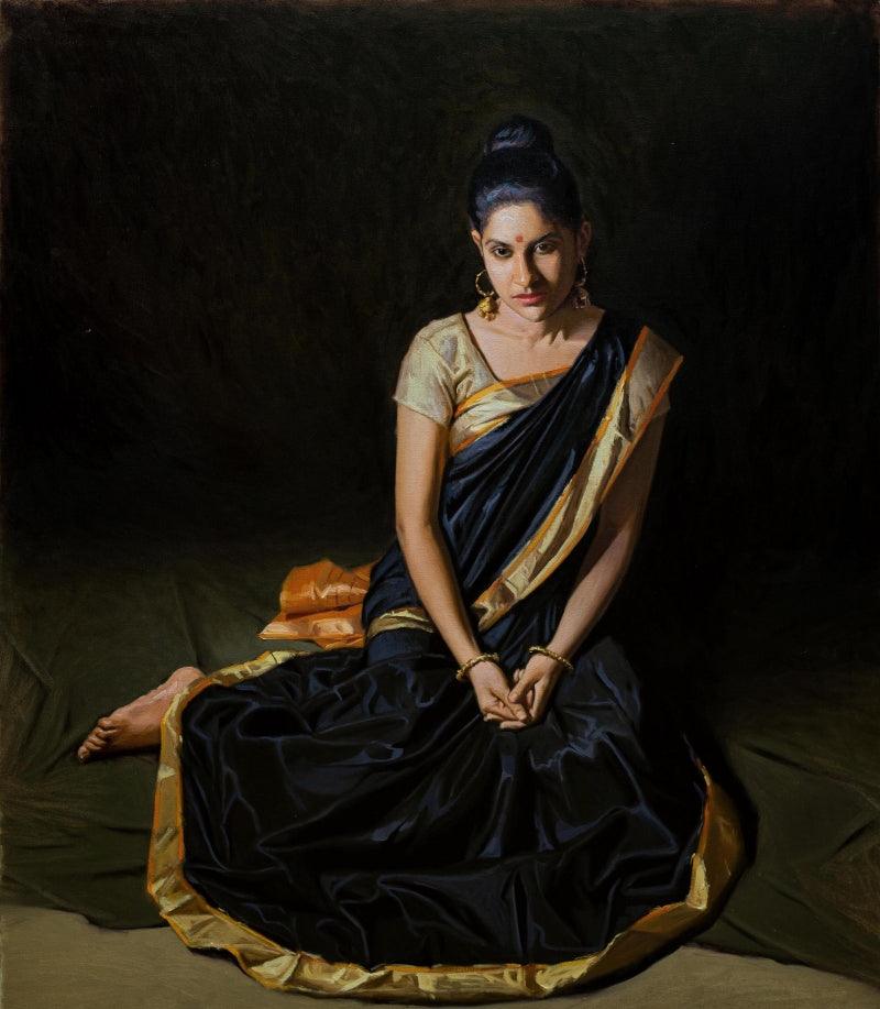 Figurative oil painting titled 'Beauty 5', 40x35 inches, by artist Mahesh Soundatte on Canvas