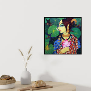 In-situ view of Varsha Kharatamal's 'Beauty And Lotus 2' painting in a room