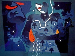 Beauty Beast 3 (The Guardian Within) by Ranjit Singh, Original Acrylic Figurative Painting on Canvas, Large Horizontal Wall Art