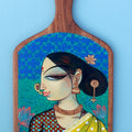 Beauty Face 2' figurative acrylic painting by artist Varsha R Kharatmal, 17x9 inch, on wooden board