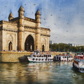 The Beauty Of Gateway Of India' cityscape watercolor painting by artist Niketan Bhalerao, 14x20 inch, on paper