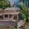 Cityscape watercolor painting titled 'Beauty Of Konkan', 12x6 inches, by artist Ashwin Khapare on Paper