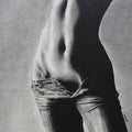 Nude charcoal drawing titled 'Beauty OF Jeans Effect', 18x25 inches, by artist NILESH GAVALE on Paper