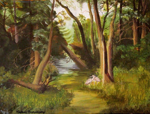 Beauty Of Nature (Whispering Trees) by Madhuri Parthasarathy, Original Acrylic Nature Painting on Canvas, Small Horizontal Wall Art