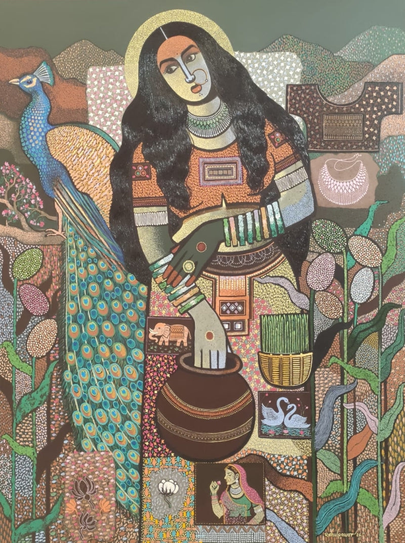 Beauty Series' figurative acrylic painting by artist Rahul Pawar, 48x36 inch, on canvas