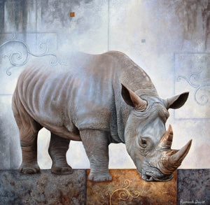 In-situ view of Ramesh Das's 'Beauty Of Wildlife 2 (The Rhino)' painting in a room