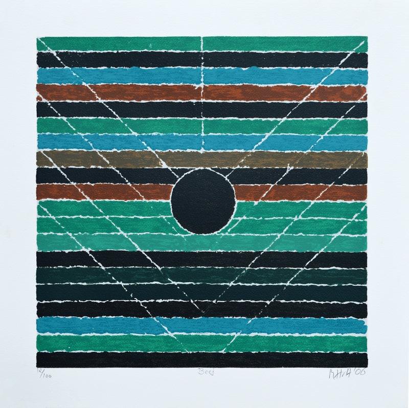 Abstract serigraphs painting titled 'Beej', 20x20 inches, by artist S. H. Raza on Paper