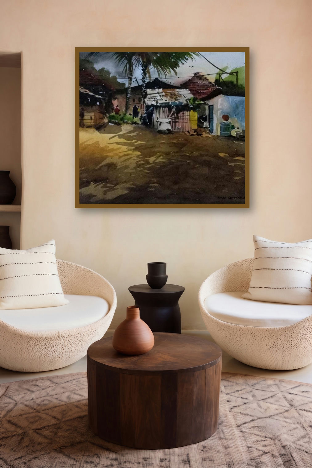 Before The Rain (A Quiet Village Corner) by artist Kiran Gunjkar displayed in a Designer gallery