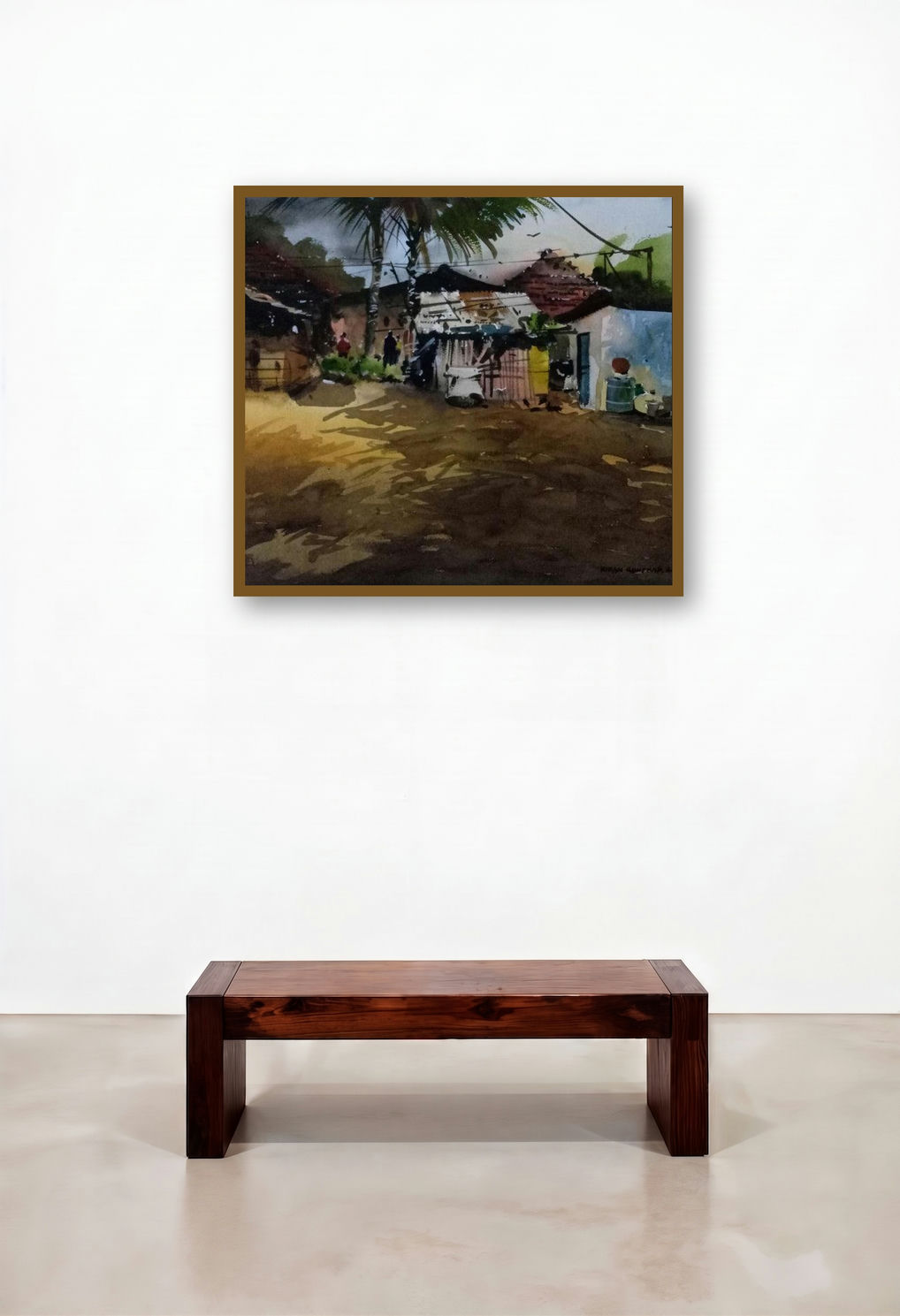 Before The Rain (A Quiet Village Corner) by artist Kiran Gunjkar displayed in a Industrial Lounge
