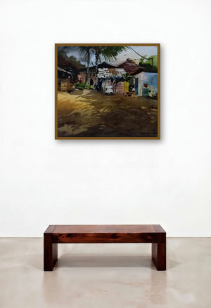 Before The Rain (A Quiet Village Corner) by artist Kiran Gunjkar displayed in a Industrial Lounge