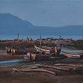 Seascape acrylic painting titled 'Beginning 1', 27x24 inches, by artist Mangesh Shinde on Canvas