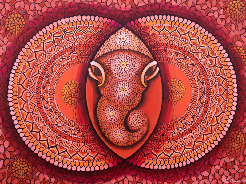 The Beginning Series 1' religious acrylic painting by artist Nitu Chhajer, 30x40 inch, on canvas