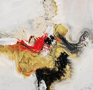 Beige Nature I (Fluid Form) by Deepak Guddadakeri, Original Acrylic Abstract Painting on Paper, X-Small Square Wall Art