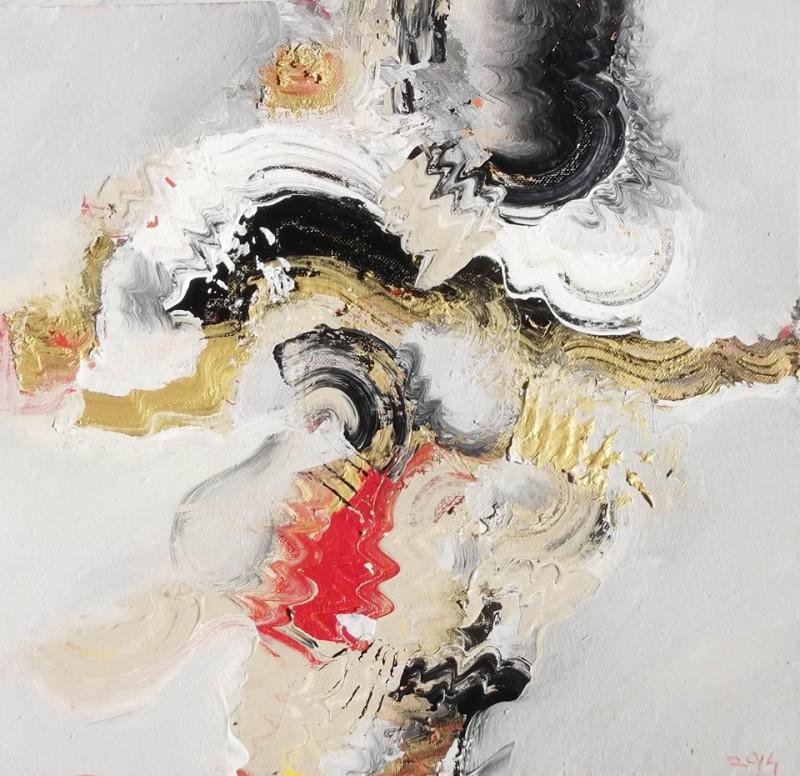 Abstract acrylic painting titled 'Beige Nature II', 12x12 inches, by artist Deepak Guddadakeri on Canvas