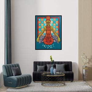 Preview of 'The Being King (The King)' Painting by Satyajeet Shinde shown on a wall in a furnished room.