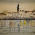 Cityscape watercolor painting titled 'Belgrade Serbia', 7x11 inches, by artist Arunava Ray on Paper