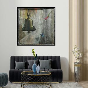 Gopal Pardeshi's 'Bell 2' painting visualized above a sofa in a contemporary room.