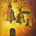 Bells And Ganesha' religious oil painting by artist Kamal Rao, 48x38 inch, on canvas