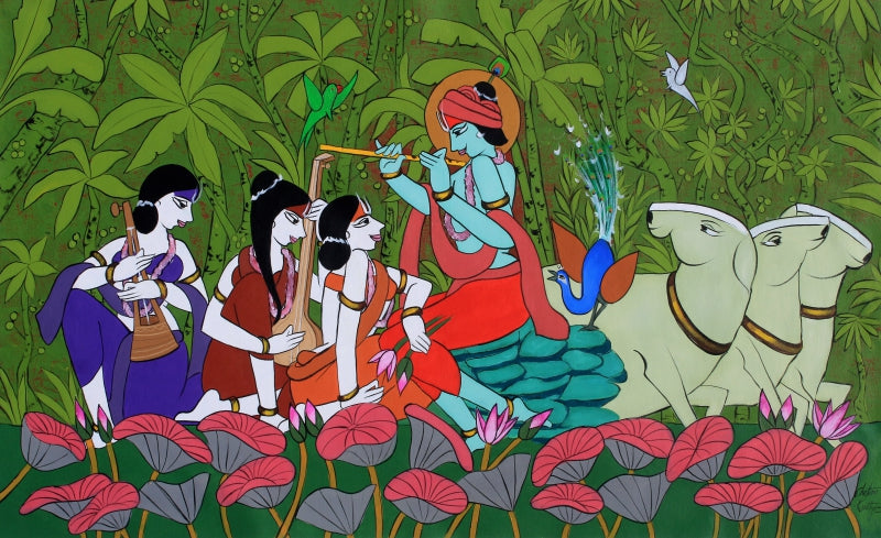 Beloved 2' religious acrylic painting by artist Chetan Katigar, 38x61 inch, on canvas