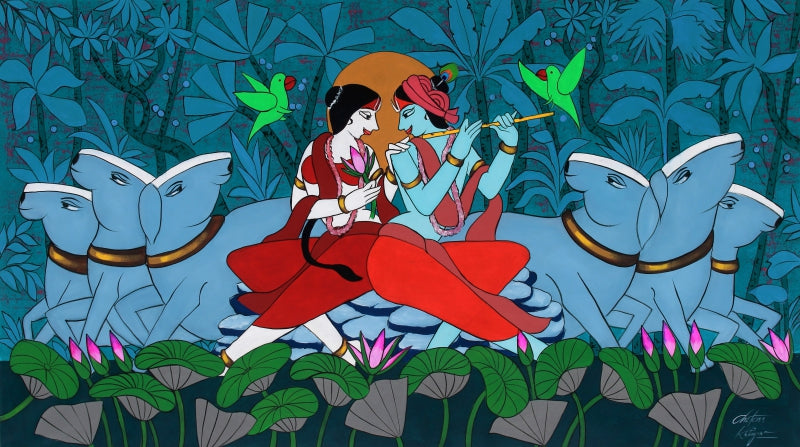 Beloved 3' religious acrylic painting by artist Chetan Katigar, 38x68 inch, on canvas