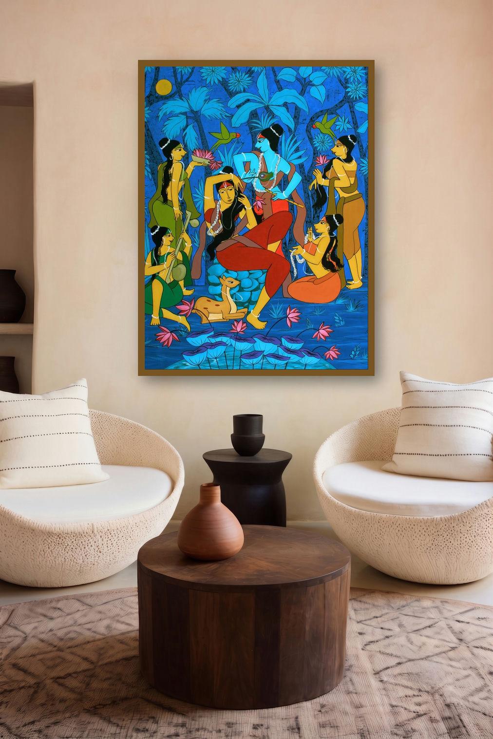 Beloved (Radha and Krishna with Gopis) by artist Chetan Katigar displayed in a Contemporary gallery