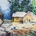 Bengal Village' fantasy watercolor painting by artist Sujit Chakraborty, 12x17 inch, on paper