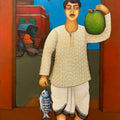 'Bengali Babu' figurative acrylic painting by artist Piyali Sarkar, 40x30 inch, on canvas