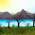 Landscape acrylic painting titled 'Besides the calm waters', 24x36 inches, by artist Sumit Mehndiratta on Canvas