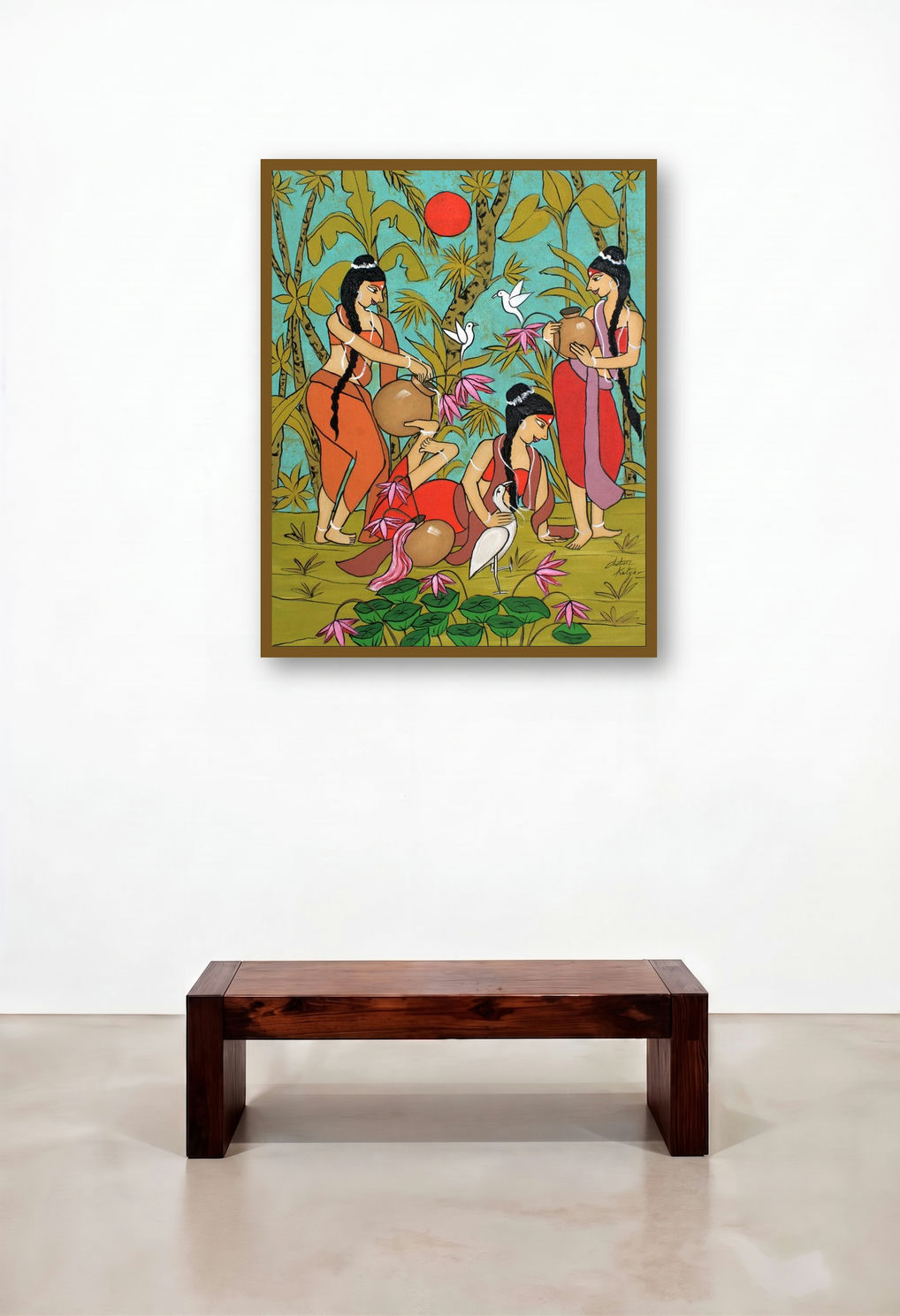 Best Friends (Serene Harmony**) by artist Chetan Katigar displayed in a Boutique Hotel Style Bedroom
