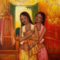 Figurative acrylic painting titled 'Bestfriend', 28x24 inches, by artist Aniruddha Sarker on canvas