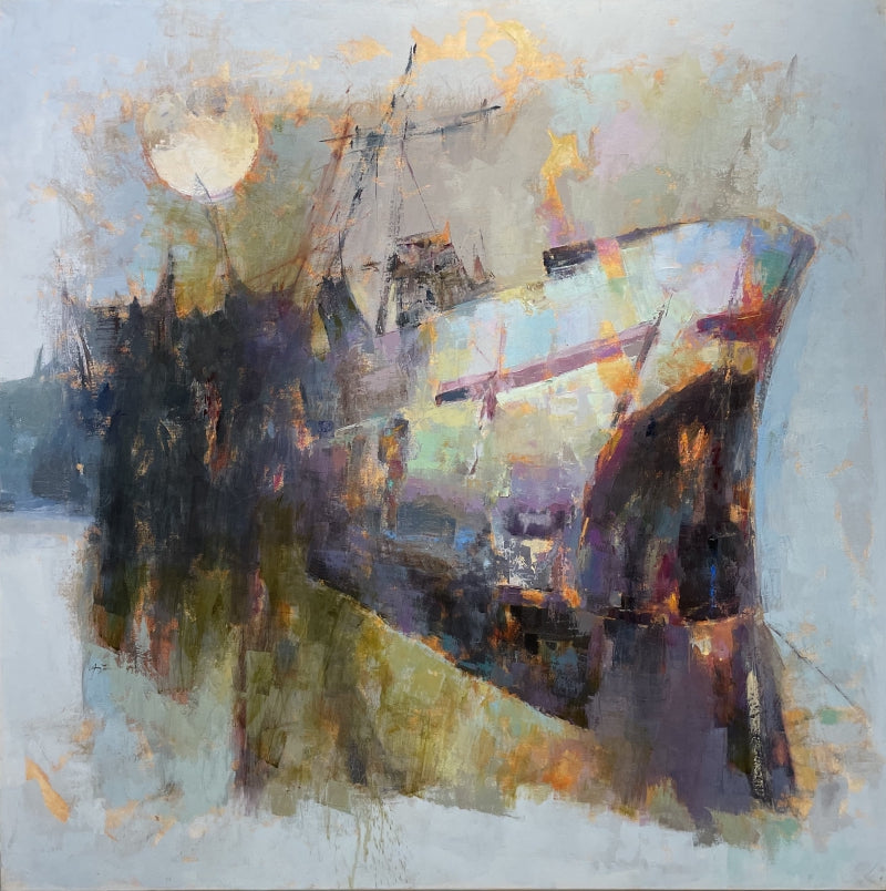 Between Real And Imagoned 2' seascape oil painting by artist Ajay Deshpande, 48x48 inch, on canvas