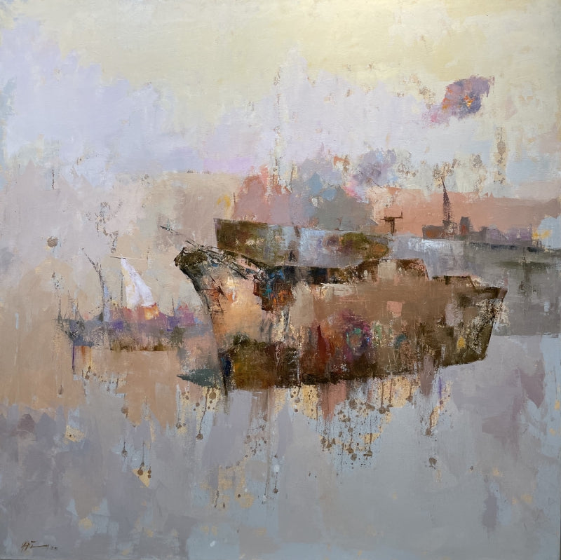 Between Real And Imagoned 3' seascape oil painting by artist Ajay Deshpande, 48x48 inch, on canvas