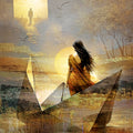 Between Two Worlds' figurative mixed-media painting by artist Anil Kumar, 45x32 inch, on canvas