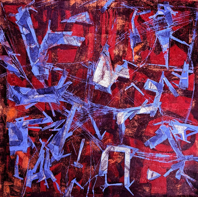 'Beyond Gravity' abstract acrylic painting by artist Prabinkumar Nath, 36x36 inch, on canvas