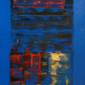 Abstract mixed media painting titled 'Beyond The Horizon', 39x29 inches, by artist Arvind Hate on Mixedmedia