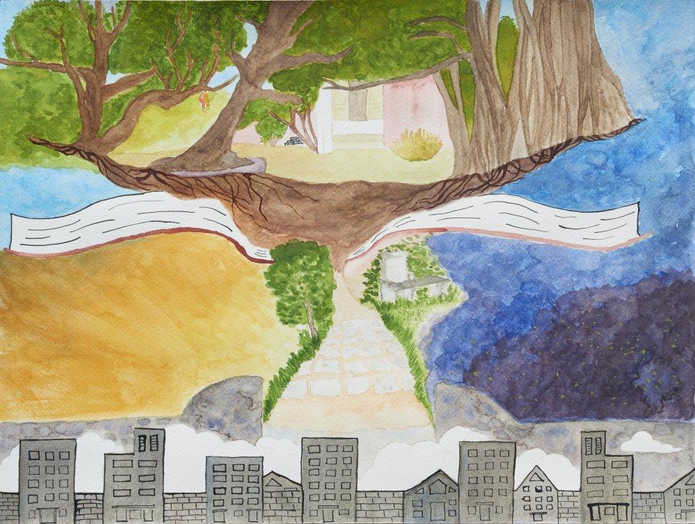 Nature watercolor artcontent titled 'Beyond the Pale Horizon', 16x12 inches, by artist Srinivasan R on paper