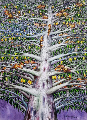 Nature watercolor painting titled 'Beyond The Thoughts 1', 17x12 inches, by artist Anoop MV on Paper