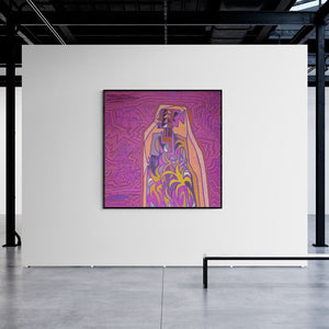 In-situ view of Anup Shrivastav's 'Bhagoriy Series 20 (Crimson Tapestry)' painting in a room