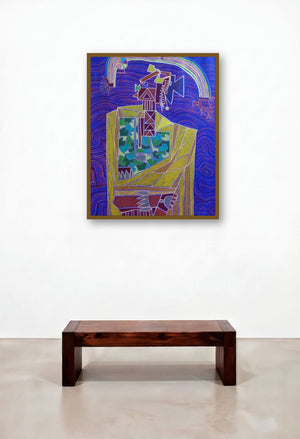Bhagoriy Series 21 (Celestial Being) by artist Anup Shrivastav displayed in a Rustic Living Room