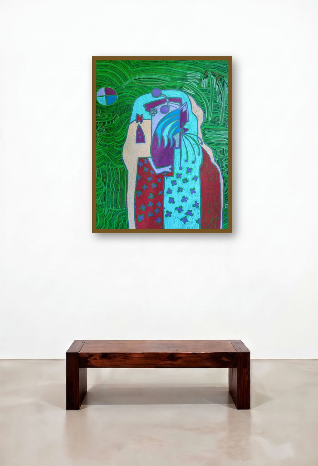 Bhagoriy Series 22 (Verdant Dreamscape) by artist Anup Shrivastav displayed in a Scandinavian Foyer
